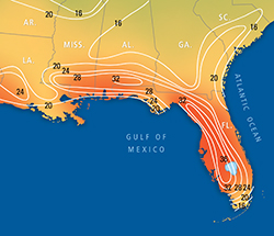Chart showing cloud-to-ground lightning strokes in Florida.