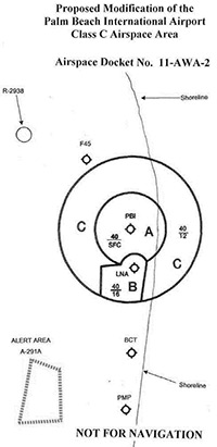 Proposed Class C airspace changes centered on Palm Beach Internatioinal Airport