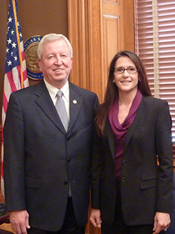 AOPA Southwest Regional Representative Shelly deZevallos (right) recently met with Senate President Steve Morris (left) and bill sponsor Rep. Carl Holmes about a measure that could greatly increase access to private airstrips.