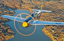 The North American P-51 known as “Brat III,” owned and operated by the Cavanaugh Flight Museum in Dallas, escaped damage Feb. 25 following a landing gear malfunction.
