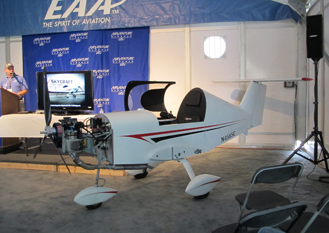 The lightweight SD-1 has detachable wings, and so SkyCraft carried the aircraft into press headquarters at EAA AirVenture without them.