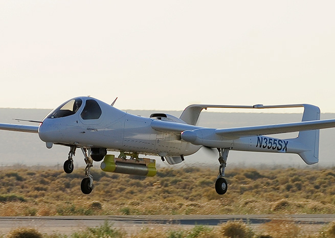 Northrop Grumman's Firebird is powered by Lycoming engines that burn unleaded fuel. Northrop Grumman photo by Alan Radecki.