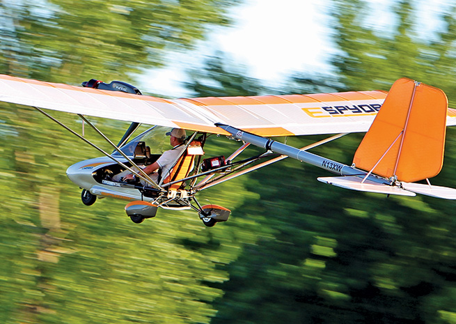 GreenWing's all-electric eSpyder lifts off. Photo courtesy EAA