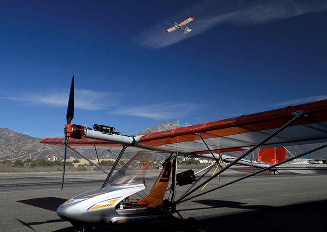 The GreenWing eSpyder's motor is the black-and-red cylinder just behind the propeller. Photo courtesy GreenWing International.