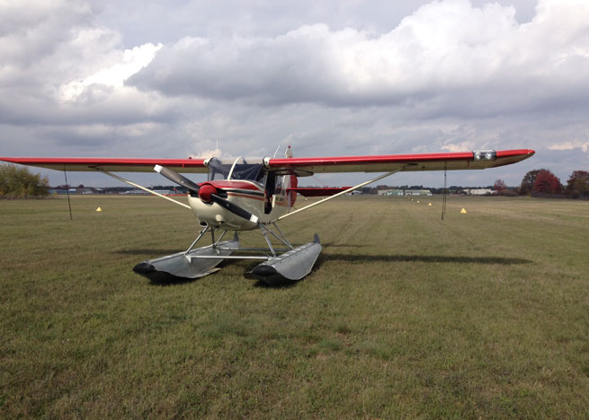 Harmon Pierce landed on the grass runway to store his airplane for the winter and have it serviced at Cadillac Aircraft Services. Photo by Harmon Pierce.