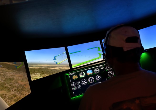 A pilot practices a lazy eight.