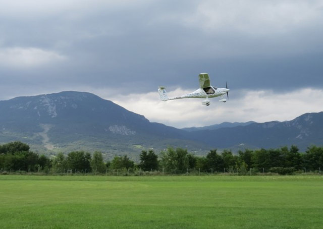 The Pipistrel WATTsUp electric two-seat trainer takes flight.