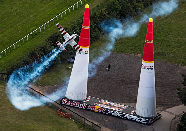 British pilot Paul Bonhomme closed to within two points of the Red Bull Air Race World Championship lead with a first-place finish in Ascot, United Kingdom. Joerg Mitter photo courtesy of Red Bull. 