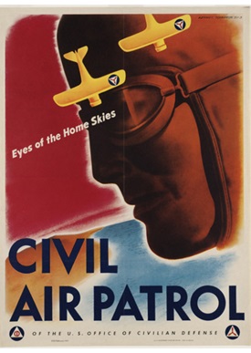 The iconic 1943 recruitment poster of the CAP in World War II was designed by V. Clayton Kenney of Cleveland, Ohio, himself a member of squadron 511-3, Chagrin Falls, Ohio. Source: U.S. Office of War Information, National Archives