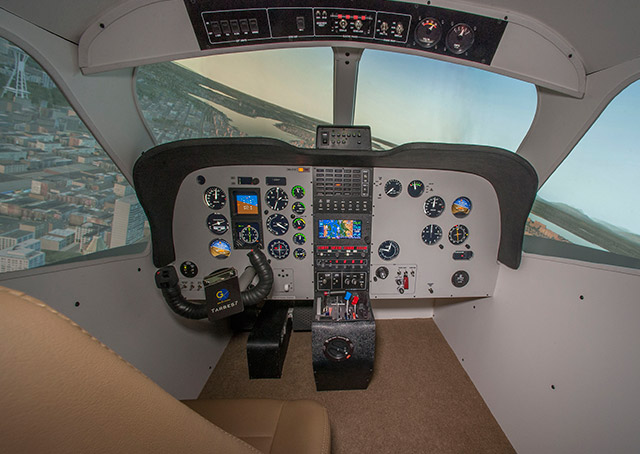 The tarbes 7 advanced aviation training device recreates a TBM 700 cockpit. Photo courtesy of one-G simulation. 