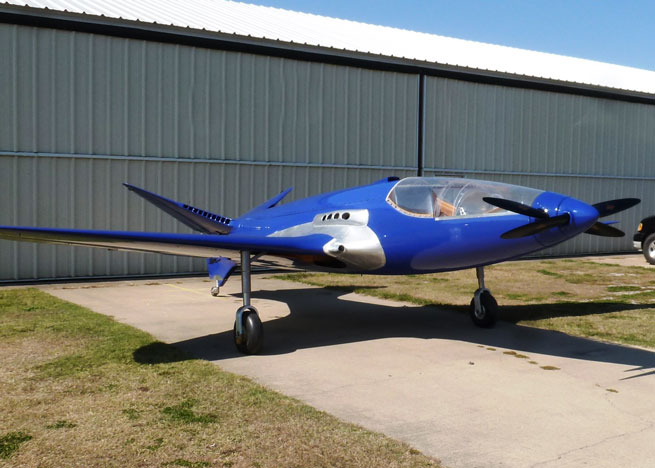 With its sleek air-racer’s lines, dual propellers, forward swept wings, and V-tail, the Bugatti 100P airplane proved an irresistible addition to the Mullin Automotive Museum’s exhibit of examples of Bugatti family artistry. The exhibit opens in Oxnard, Calif., on March 20. Photo by Scotty Wilson.