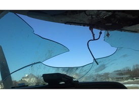 The goose crteated a significant hole in Baird's windscreen. Photo courtesy of Keith Baird.