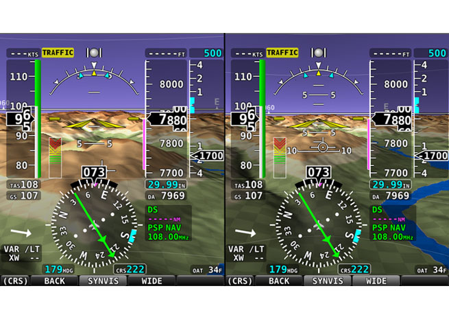 Wide-angle synthetic displays allow the pilot to improve position awareness by seeing more of the surrounding terrain.