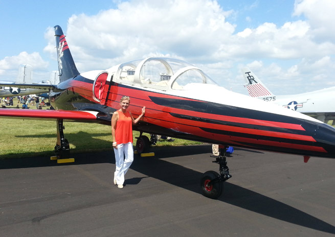 Dianna Stanger with her L-139 jet warbird.