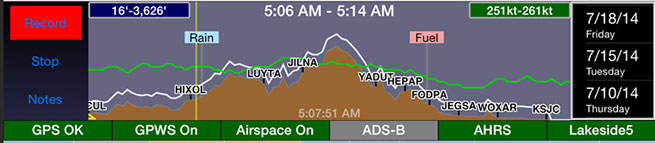 WingX Rewind captures data during flight, allowing it to be reviewed in detail after. Screenshot courtesy of Hilton Software.