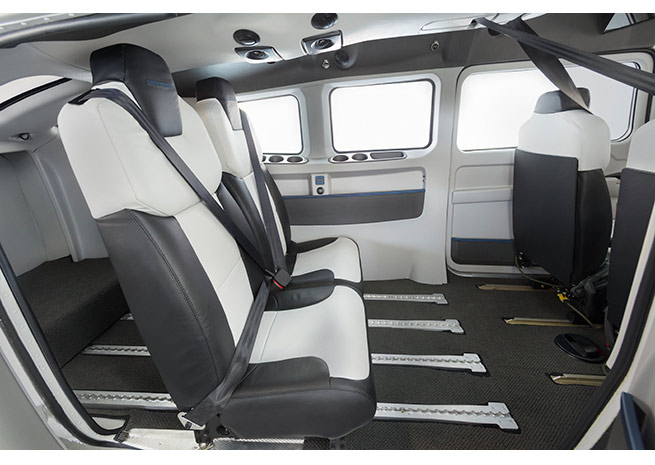 With new seating options for the Cessna 206 Stationair, the cabin can be arranged quickly for two, three, or four passengers. The two-passenger option is referred to as a “limo” arrangement.