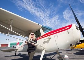 Jeannie Phillips loves to fly her Cessna 140 with the windows open, and welcome fellow pilots to PYM. 