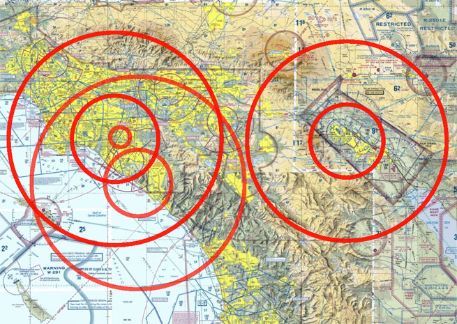 Temporary flight restrictions will dot Southern California June 13 through 16 during President Barack Obama's visit. Note: Image is not for use in navigation.