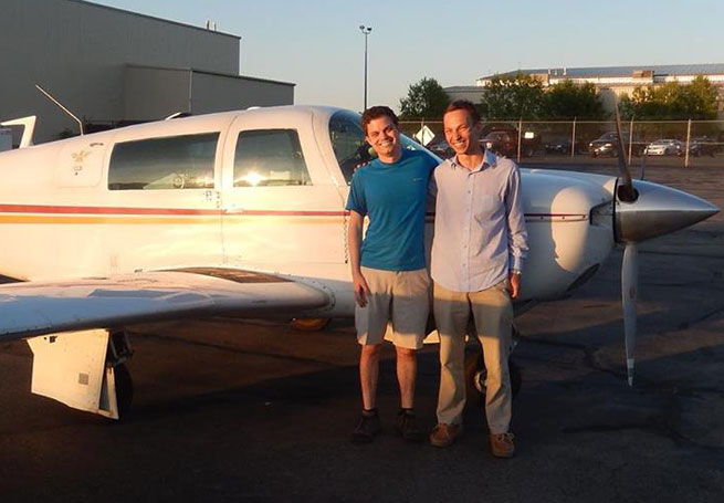 East Hill Flying Club members Jim Smith and Jean-Baptiste Jeannin after a West Coast tour in the club's Mooney M20.