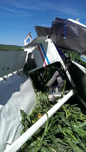 The Cessna 182 did not survive the ordeal, but no one was hurt. Photo courtesy of Shawn Kinmartin.