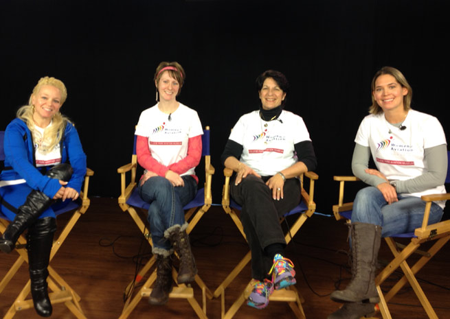 Left to right: Wing walker Jana Leigh McWhorter,  Women of Aviation Worldwide Week U.S Team Leader Victoria Neuville Zajko, Aerobatic pilot Jacquie Warda, and Aerobatic pilot Melissa Pemberton.