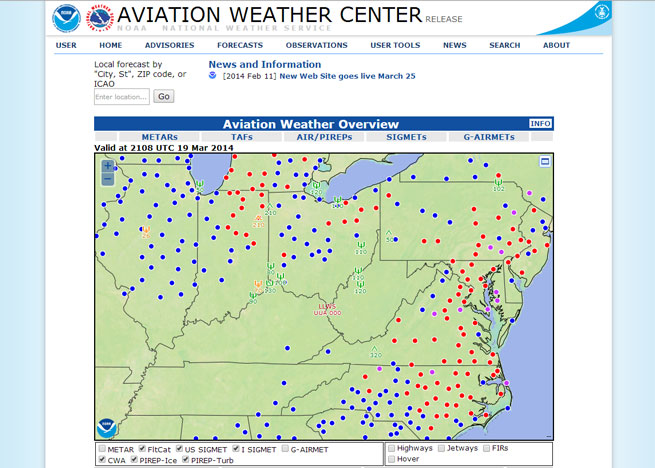 Pilots can preview a design refresh of the National Oceanic and Atmospheric Administration’s Aviation Weather Center/Aviation Digital Data Service (ADDS) website that will launch March 25.