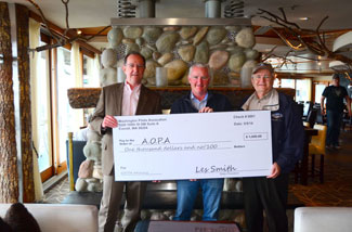 AOPA CEO Mark Baker receives a donation from WPA.