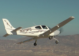 Dick Rutan pilots an SR22 powered by the new Graflight V-8 diesel by EPS. Photo courtesy of EPS.