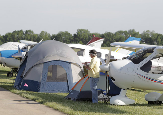 The camping area at Indianapolis Regional Airport for AOPA's Fly-In quickly filled up.