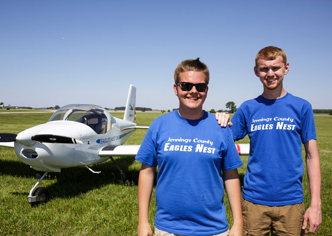 Best buds Austin Malcomb and Jacob Lofgreen helped built this RV-12. Malcomb just passed his private pilot checkride in January on his seventeenth birthday, and Lofgreen is studying for his written exam.