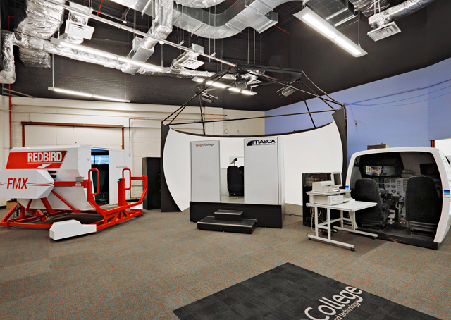 The renovated and expanded Vaughn College includes a new flight simulator room. Photo by Tom Sibley/Wilk Marketing Communications