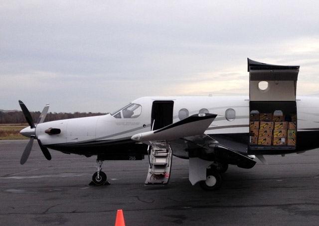 A Pilatus is loaded with turtles for a rescue flight. Photo courtesy of Leslie Weinstein.