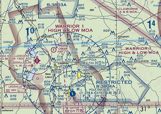 R-3804B would expand laterally and vertically to accommodate live fire training with modern weapons. Chart image shows current location and size of R-3804A/B, not to be used for navigation. 