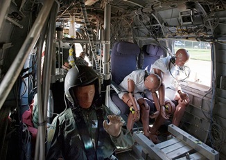 Crash test dummies packed the CH-46E dropped at NASA Langley Research Center. NASA photo.