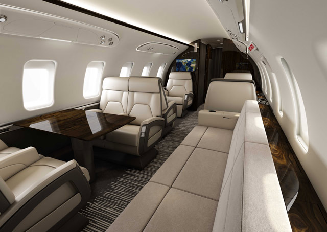 Interior view of the Challenger 650 announced at NBAA 2014. Image courtesy of Bombardier.