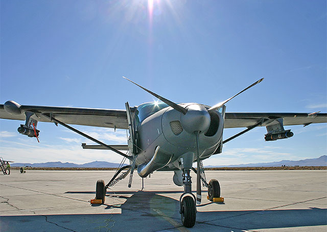 The AC-208 Combat Caravan carries Hellfire missiles and a sophisticated sensor and targeting system. Photo courtesy of ATK.
