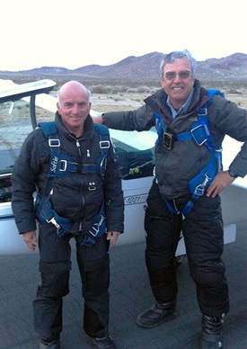 Dennis Tito, left, and Jim Payne pause for a photo after a successful flight. Photo courtesy of Perlan Project.  
