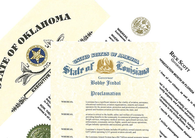 Fresh proclamations in Florida, Louisiana, and Oklahoma recognize the value of aviation. 