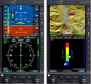 Aspen Evolution AOA on PFD (left) and MFD