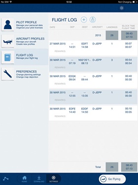 Version 2. 1 of Jeppesen Mobile FliteDeck VFR includes automatic flight time logging.