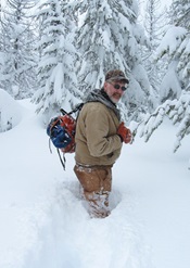 Mike Rogan will sometimes don snowshoes to reach airway beacon towers, though not always. Photo courtesy of Mike Rogan, Montana DOT Aeronautics Division.