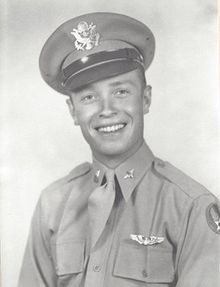 Pete Weber in 1943, shortly after graduation from flight training and commissioning. Photo courtesy of Darlene Weber.