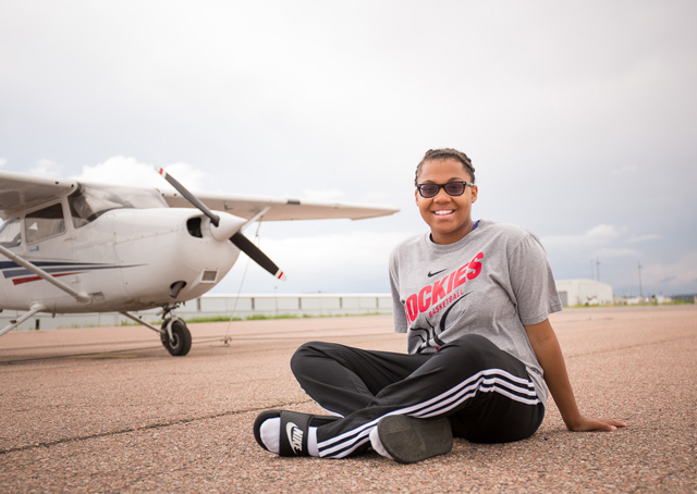 Amanda Robinson, one of the High Hopes for Teens participants at Colorado Springs Municipal Airport, counts learning to fly among her many extracurricular activities, which include basketball, church choir, and Key Club. Photo by Mike Fizer.