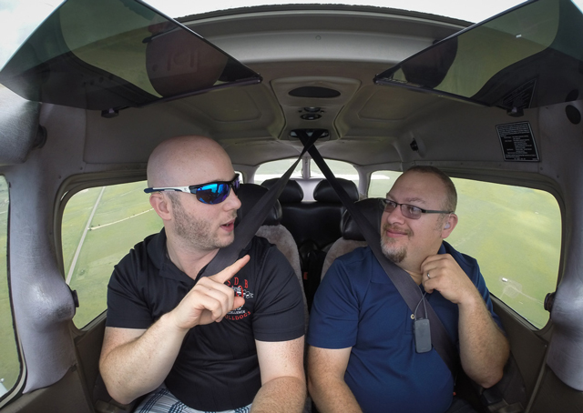 Anthony Thomas (left) and Todd Barker fly together out of Colorado Springs Municipal Airport. Radio communication is not required outside of the field's Class C airspace.