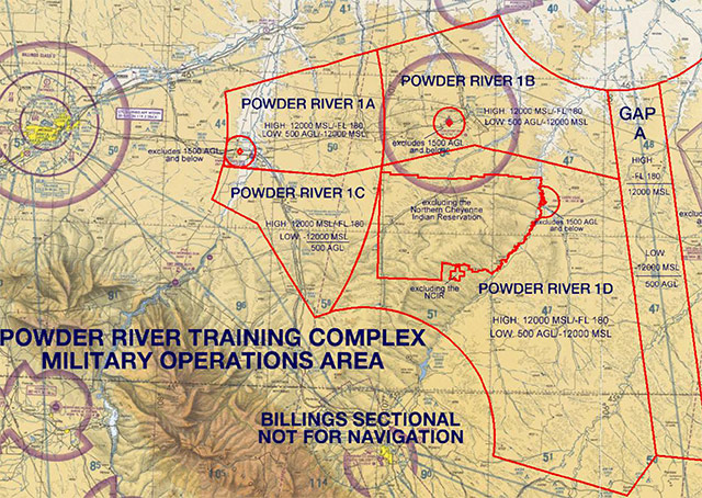 Click to view sectional charts that depict the expanded Powder River Training Complex.