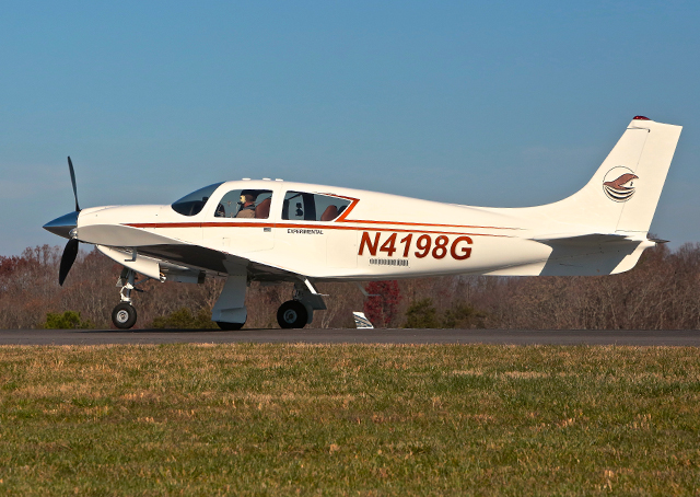 The Windecker Eagle N4198G, designed and flown in the 1960s then banished to the hangar 31 years ago, lands after a recent flight in North Carolina. Courtesy photo.
