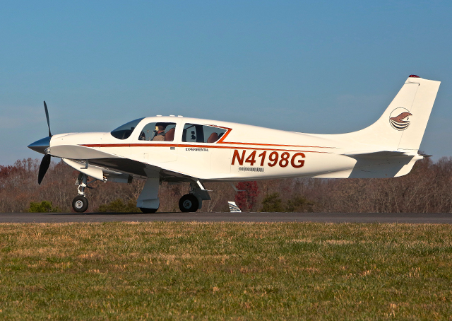 The Windecker Eagle N4198G, designed and flown in the 1960s then banished to the hangar 31 years ago, lands after a recent flight in North Carolina. Courtesy photo.