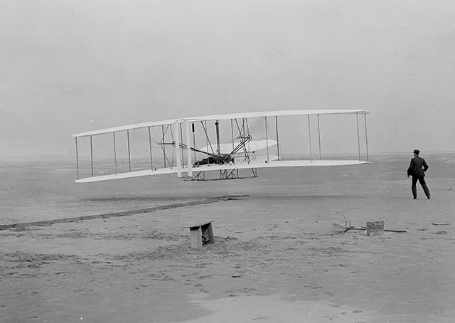 Orville Wright's first flight. Photo by John T. Daniels