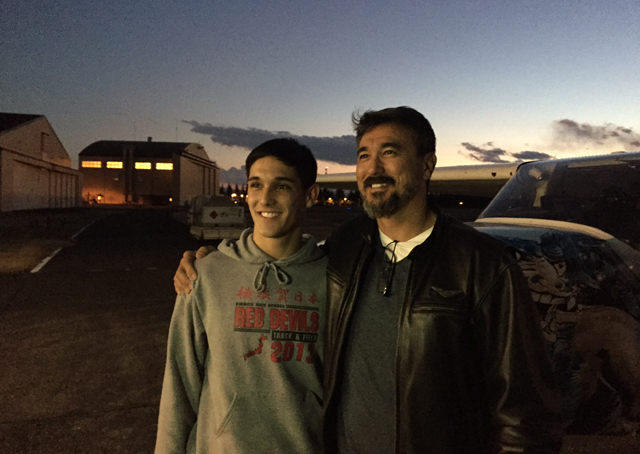 Connor Brown (left) and his father Jimmy (right) soloed on the same day at Yokota Air Base in Japan. Photo by Brenden Shower.