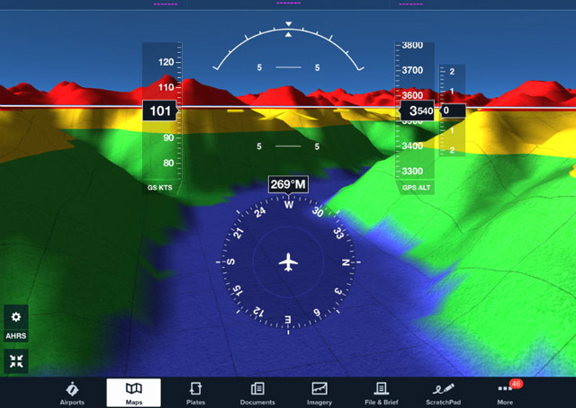 The Stratus 2 uses GPS, a database and internal AHRS sensors to create a 3-D picture of terrain and obstacles on iPads running ForeFlight. Image courtesy of Sporty’s Pilot Shop.